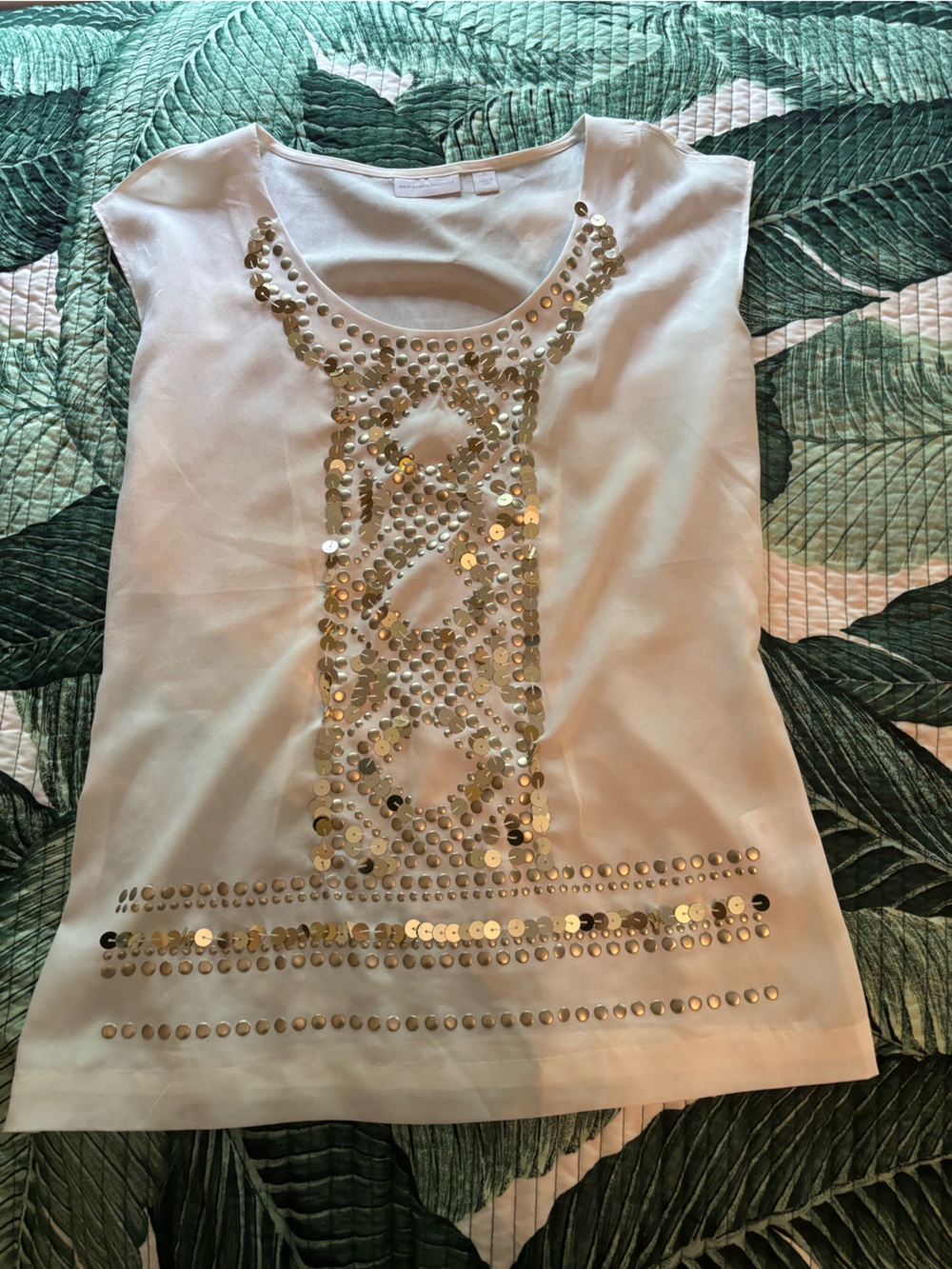 New York and company Women's Cream Sequin Embellished Tank Top